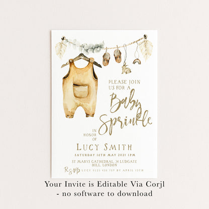 Baby Sprinkle Invitation Boho Neutral, Baby Shower Sprinkle Invite, Gender Neutral Baby Shower, Editable Template BH89