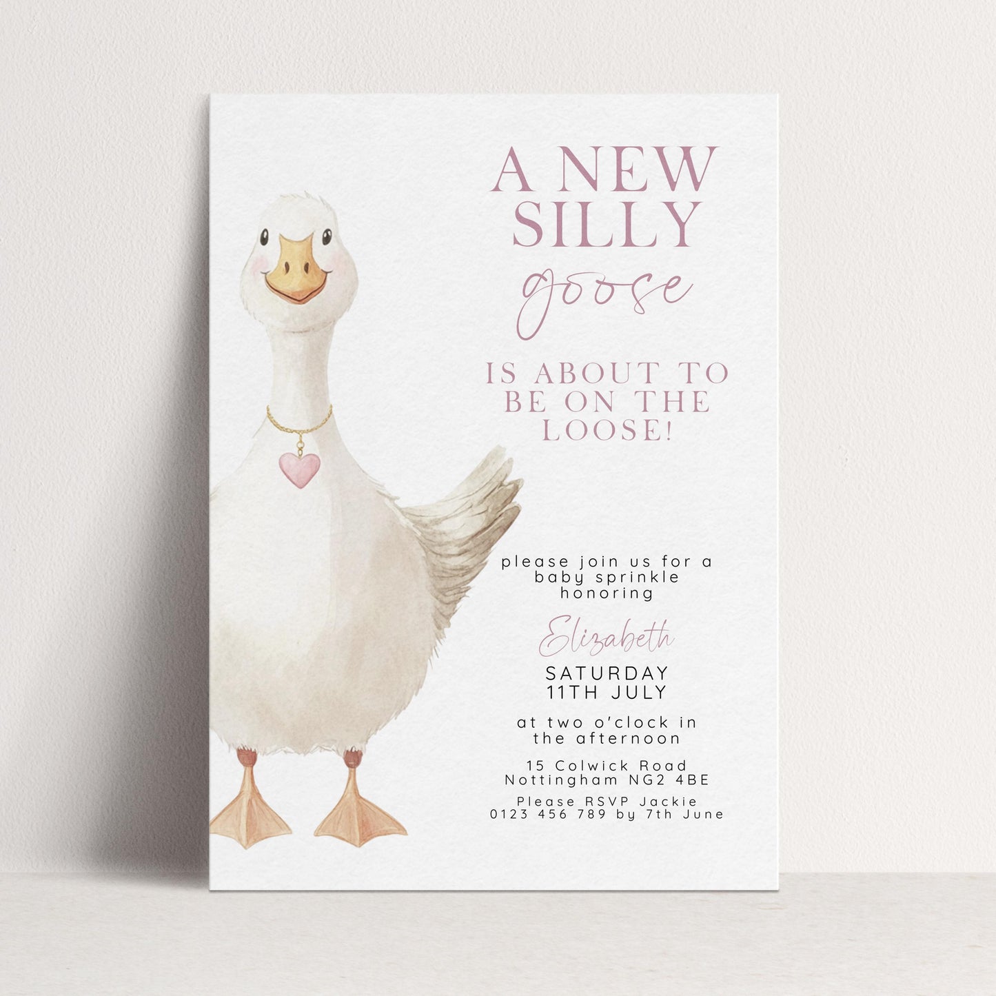 Baby Sprinkle Invitation Goose Theme, Pink Baby Shower Invite, Cute Baby Sprinkle, Editable Template SG21