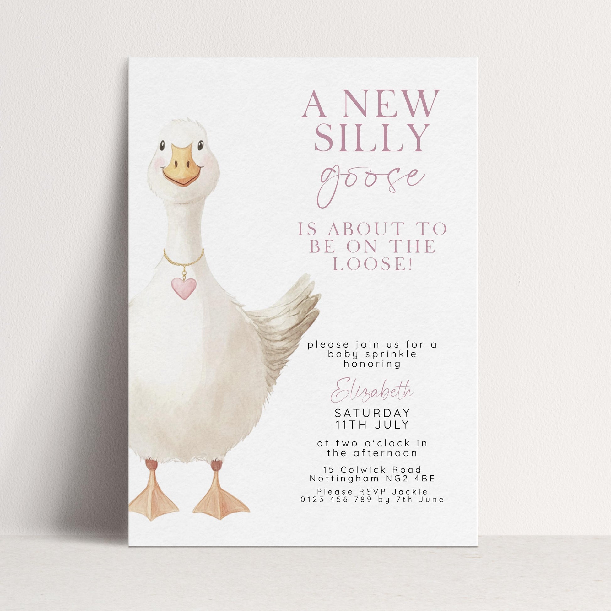 Baby Sprinkle Invitation Goose Theme, Pink Baby Shower Invite, Cute Baby Sprinkle, Editable Template SG21