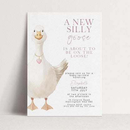 Baby Sprinkle Invitation Goose Theme, Pink Baby Shower Invite, Cute Baby Sprinkle, Editable Template SG21