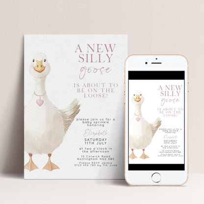 Baby Sprinkle Invitation Goose Theme, Pink Baby Shower Invite, Cute Baby Sprinkle, Editable Template SG21