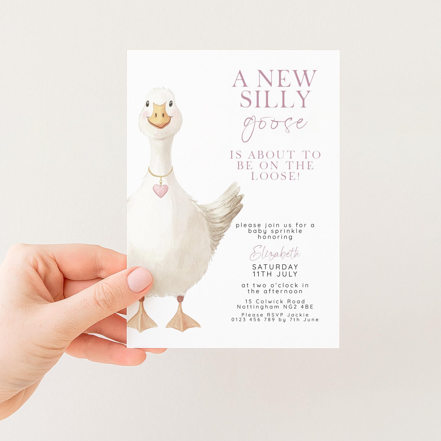 Baby Sprinkle Invitation Goose Theme, Pink Baby Shower Invite, Cute Baby Sprinkle, Editable Template SG21