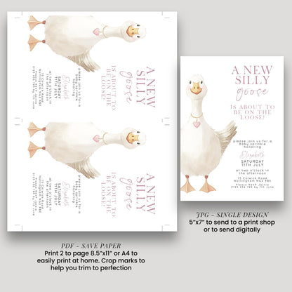 Baby Sprinkle Invitation Goose Theme, Pink Baby Shower Invite, Cute Baby Sprinkle, Editable Template SG21