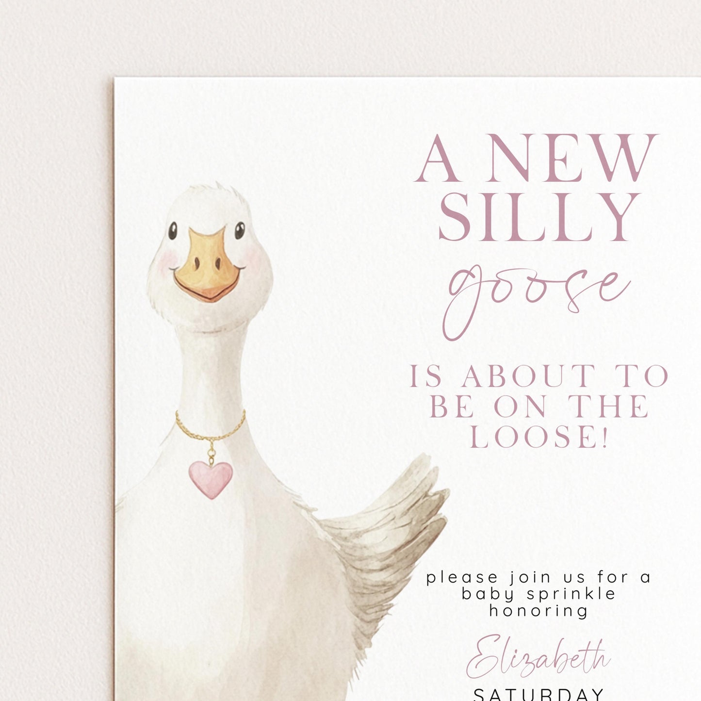Baby Sprinkle Invitation Goose Theme, Pink Baby Shower Invite, Cute Baby Sprinkle, Editable Template SG21