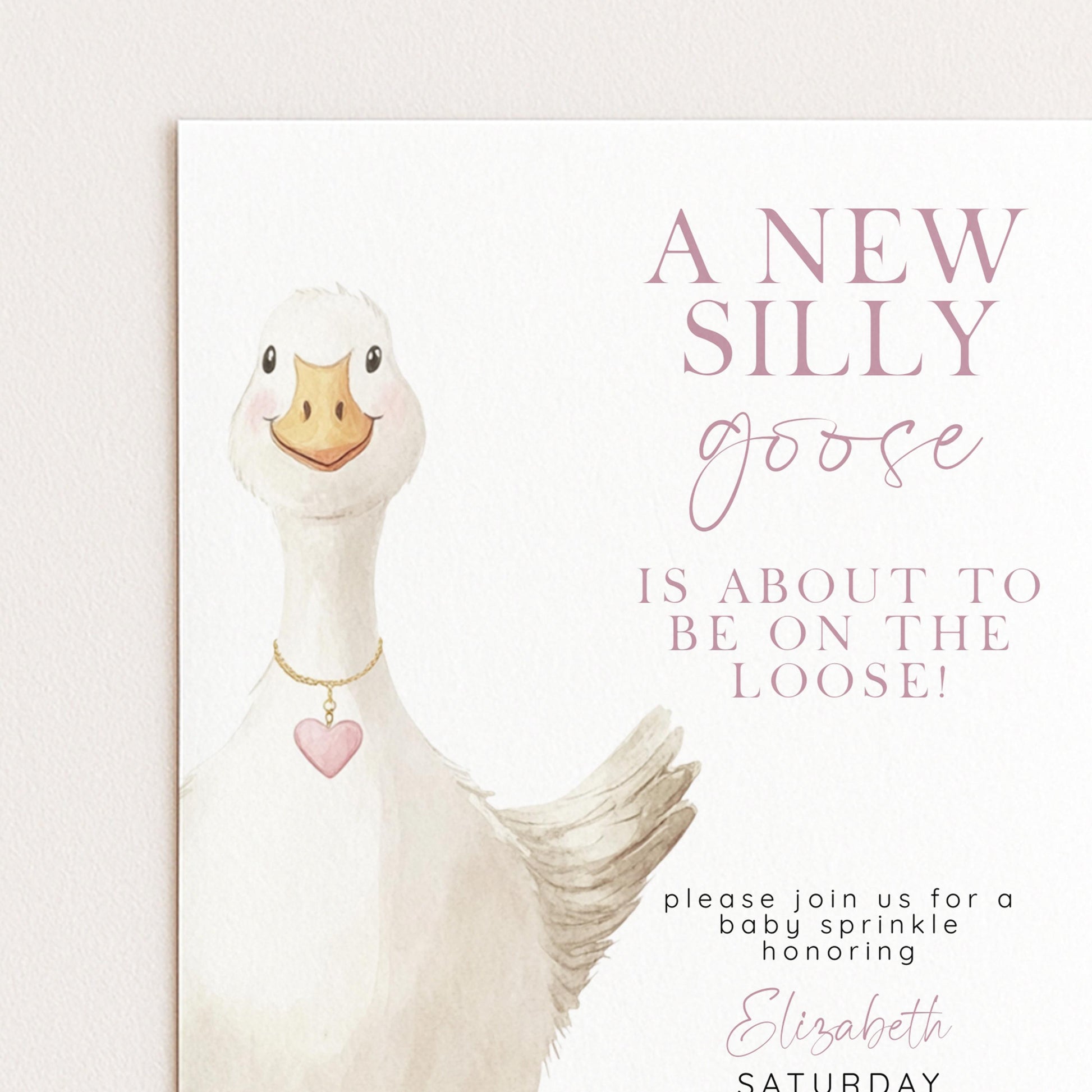 Baby Sprinkle Invitation Goose Theme, Pink Baby Shower Invite, Cute Baby Sprinkle, Editable Template SG21