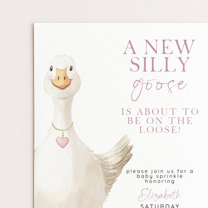 Baby Sprinkle Invitation Goose Theme, Pink Baby Shower Invite, Cute Baby Sprinkle, Editable Template SG21