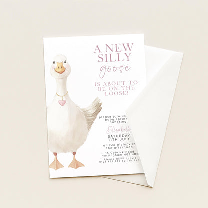 Baby Sprinkle Invitation Goose Theme, Pink Baby Shower Invite, Cute Baby Sprinkle, Editable Template SG21