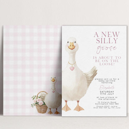 Baby Sprinkle Invitation Goose Theme, Pink Baby Shower Invite, Cute Baby Sprinkle, Editable Template SG21
