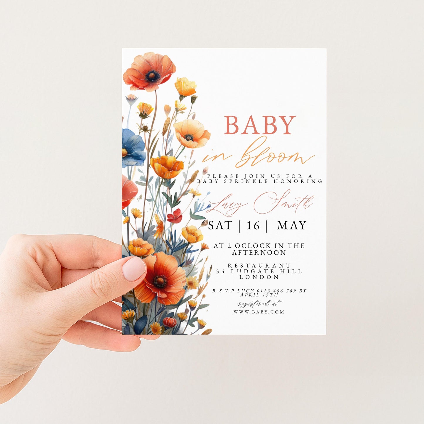 Baby Sprinkle Invitation Wildflower Theme, Boho Baby Shower Invite, Baby in Bloom Shower, Editable Template