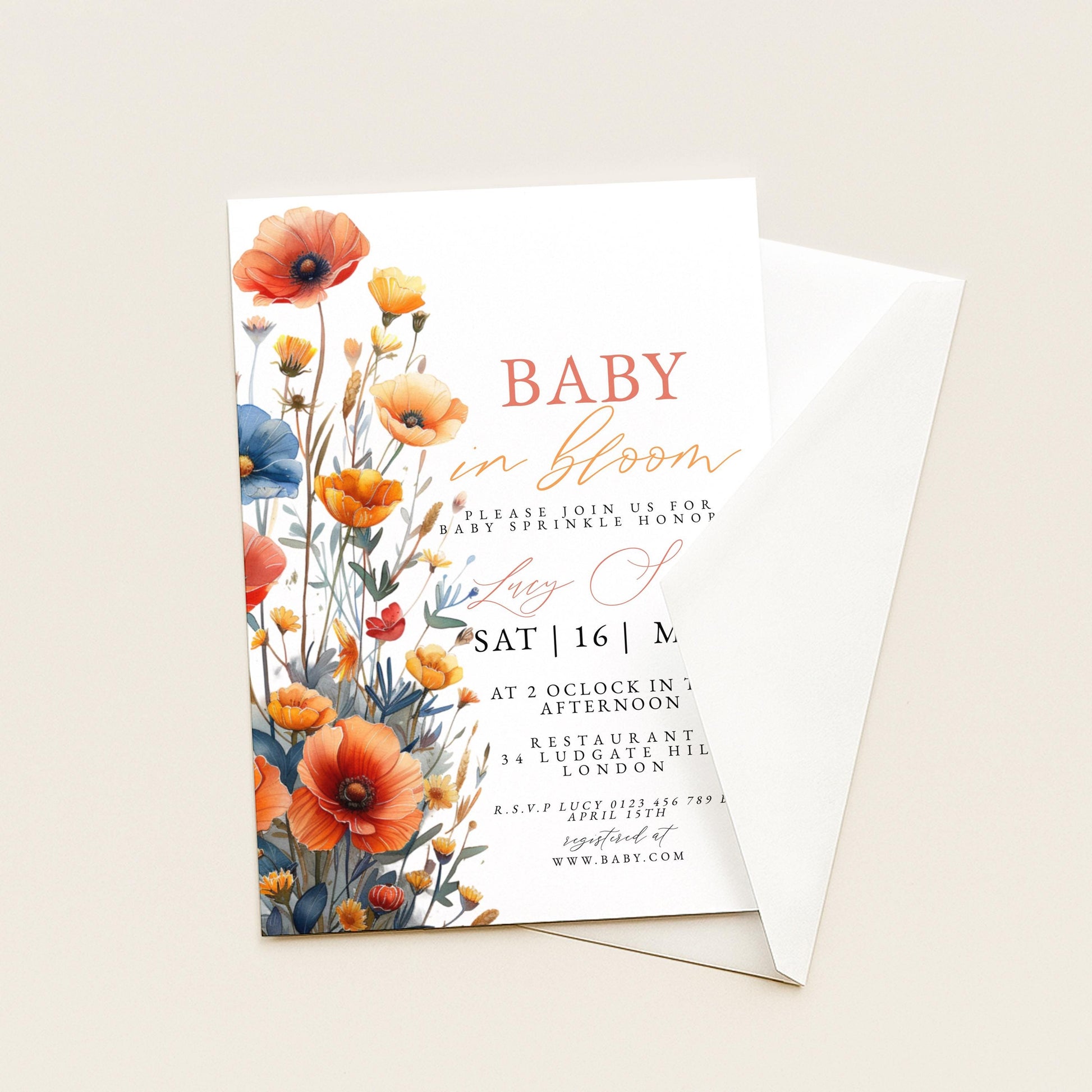 Baby Sprinkle Invitation Wildflower Theme, Boho Baby Shower Invite, Baby in Bloom Shower, Editable Template