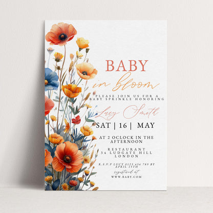 Baby Sprinkle Invitation Wildflower Theme, Boho Baby Shower Invite, Baby in Bloom Shower, Editable Template