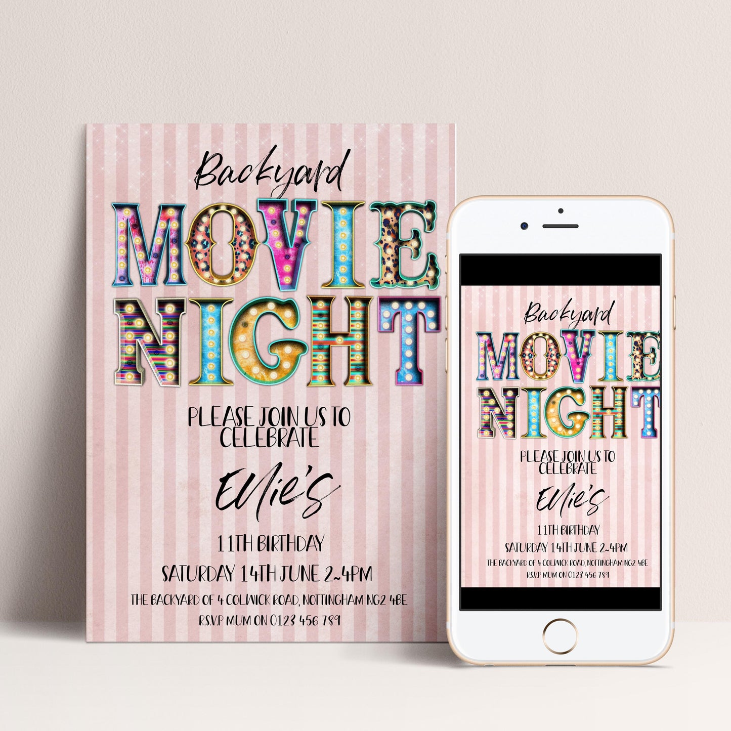 Backyard Movie Night Invitation: Outdoor Cinema Party, Editable Template (Digital Download)