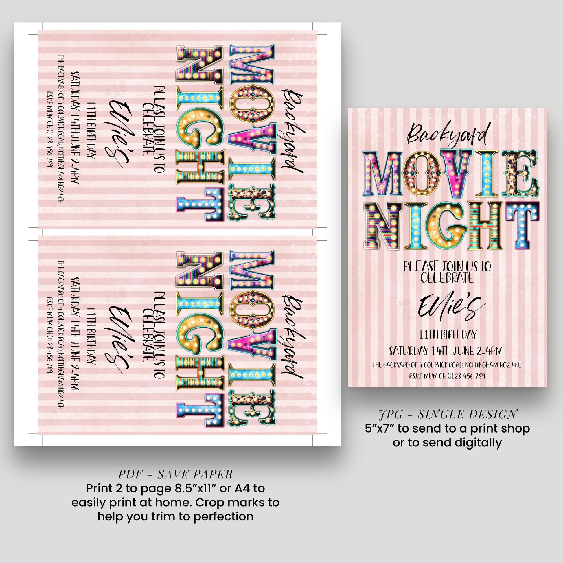 Backyard Movie Night Invitation: Outdoor Cinema Party, Editable Template (Digital Download)