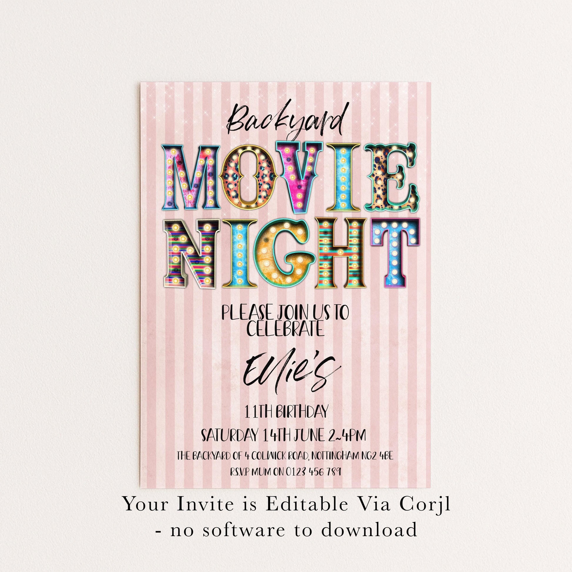 Backyard Movie Night Invitation: Outdoor Cinema Party, Editable Template (Digital Download)