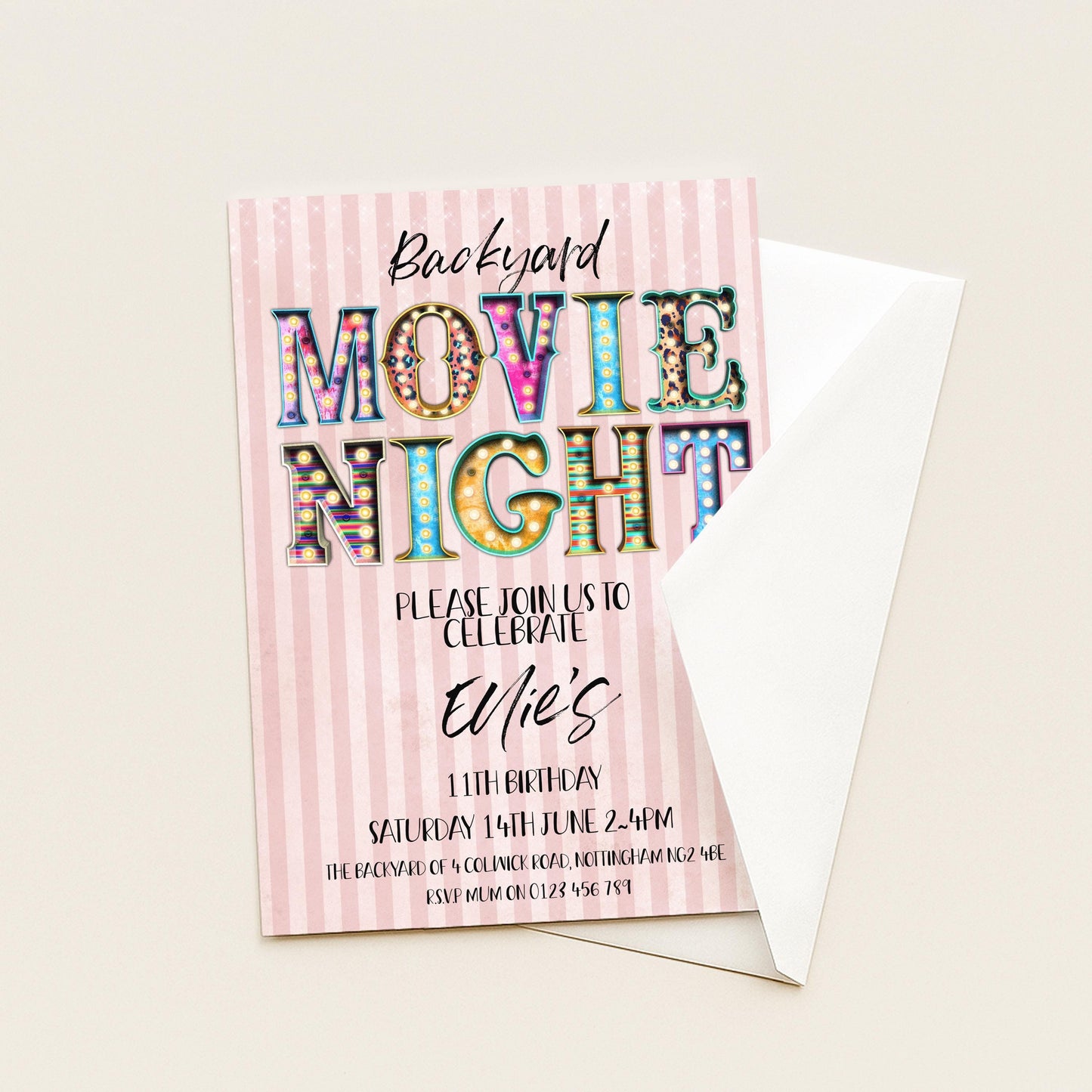 Backyard Movie Night Invitation: Outdoor Cinema Party, Editable Template (Digital Download)