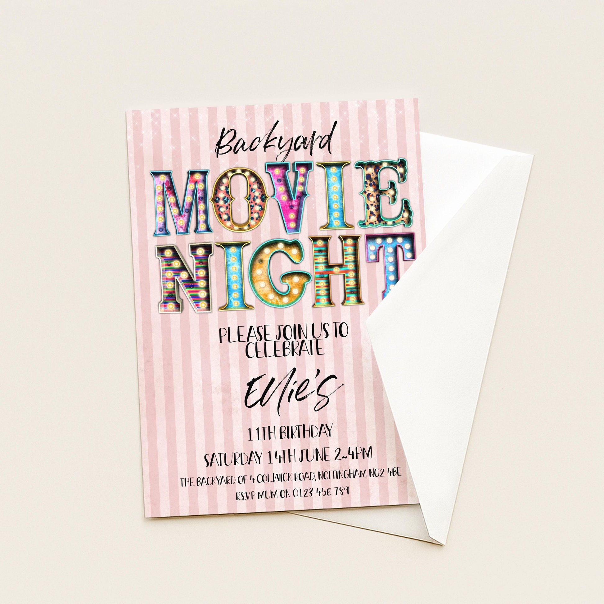 Backyard Movie Night Invitation: Outdoor Cinema Party, Editable Template (Digital Download)