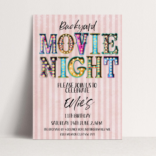 Backyard Movie Night Invitation: Outdoor Cinema Party, Editable Template (Digital Download)