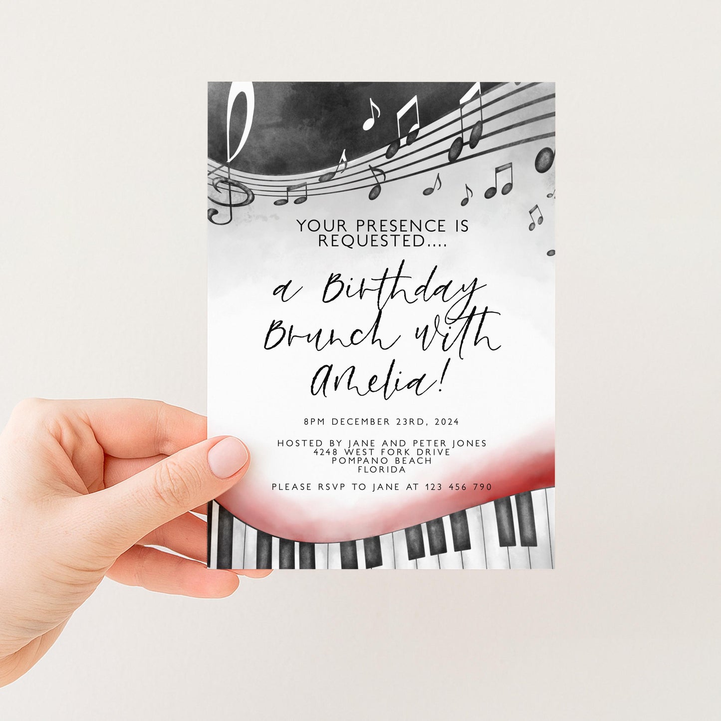 Birthday Brunch Invitation Music Notes Piano Keys Editable Printable Invitation Instant Download Editable Template Corjl