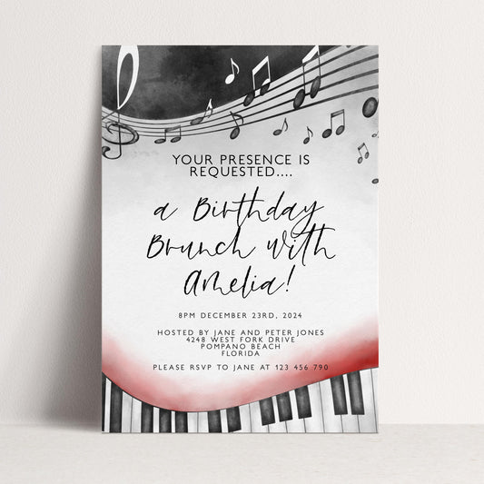 Birthday Brunch Invitation Music Notes Piano Keys Editable Printable Invitation Instant Download Editable Template Corjl