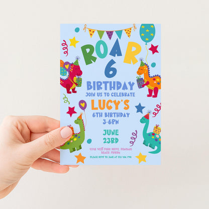 Birthday Invitation: Colorful Dinosaur Theme - Editable, Printable Invite
