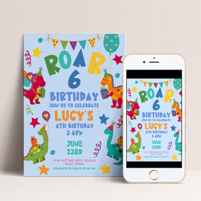 Birthday Invitation: Colorful Dinosaur Theme - Editable, Printable Invite