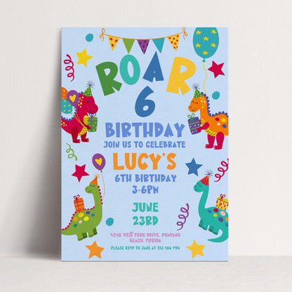 Birthday Invitation: Colorful Dinosaur Theme - Editable, Printable Invite