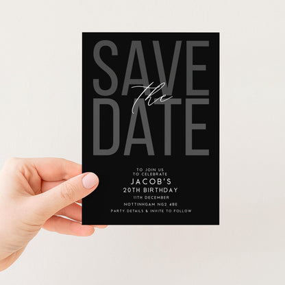 Editable Birthday Save the Date, Editable Black Mens Adult Invitation Template, Save the Date Printable Template