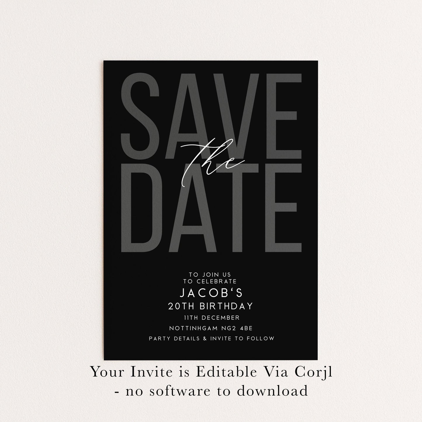 Editable Birthday Save the Date, Editable Black Mens Adult Invitation Template, Save the Date Printable Template