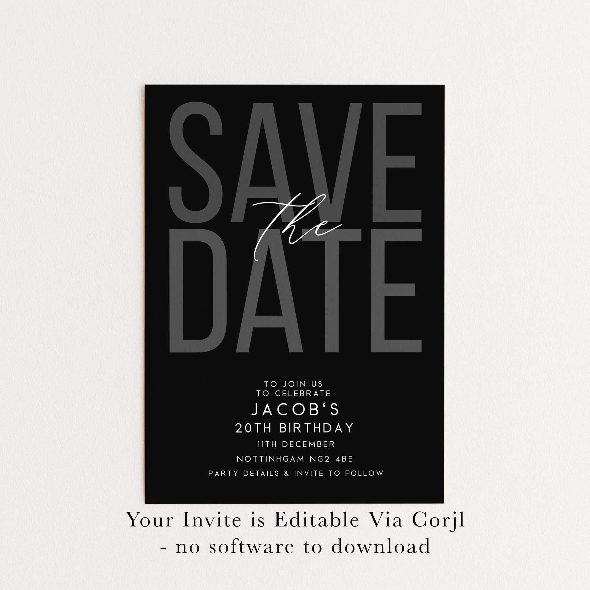 Editable Birthday Save the Date, Editable Black Mens Adult Invitation Template, Save the Date Printable Template