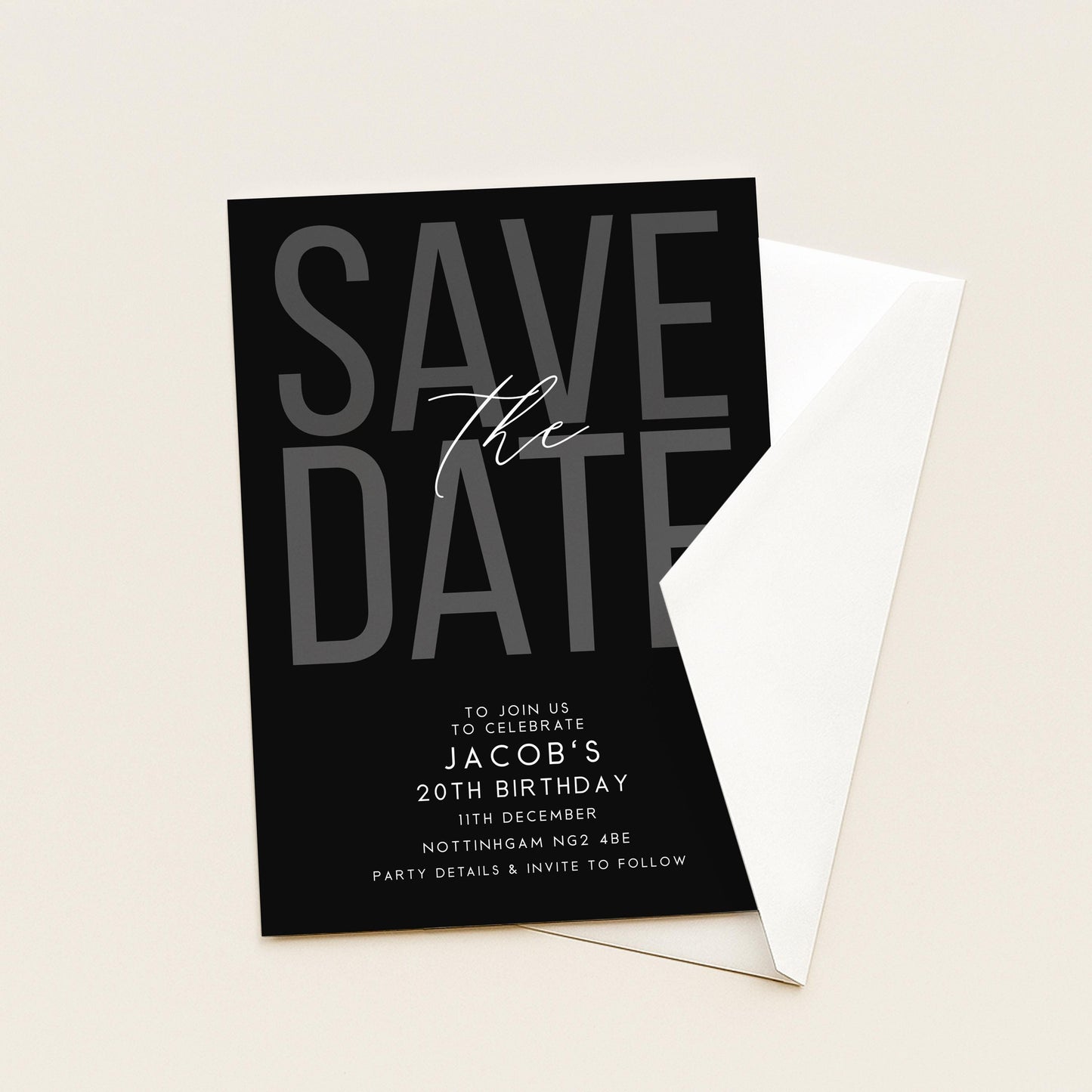 Editable Birthday Save the Date, Editable Black Mens Adult Invitation Template, Save the Date Printable Template