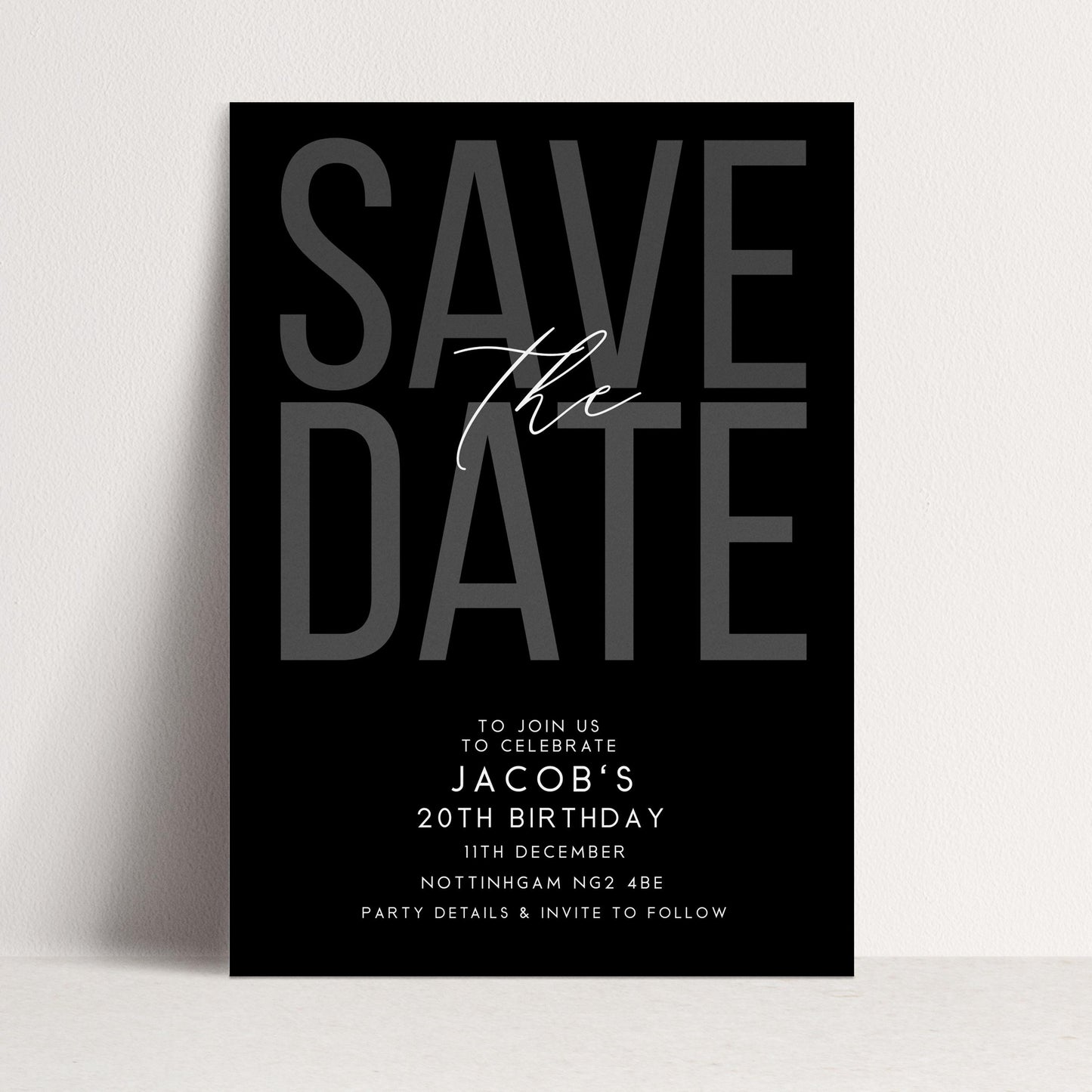 Editable Birthday Save the Date, Editable Black Mens Adult Invitation Template, Save the Date Printable Template