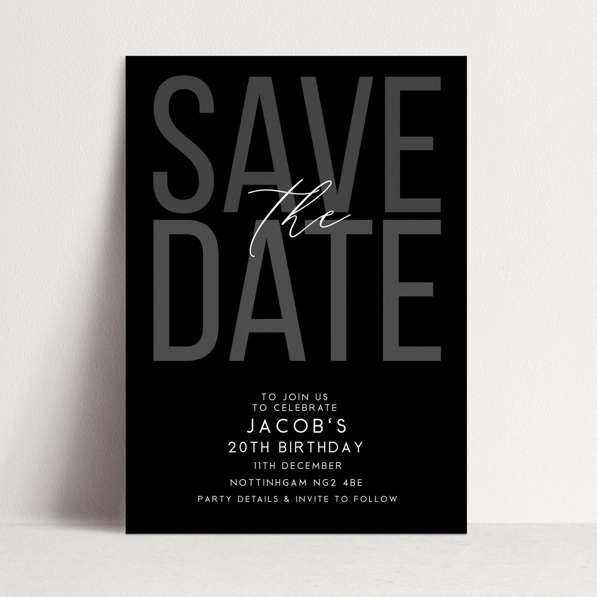 Editable Birthday Save the Date, Editable Black Mens Adult Invitation Template, Save the Date Printable Template