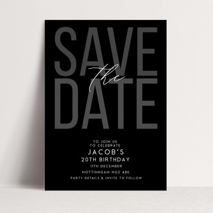 Editable Birthday Save the Date, Editable Black Mens Adult Invitation Template, Save the Date Printable Template