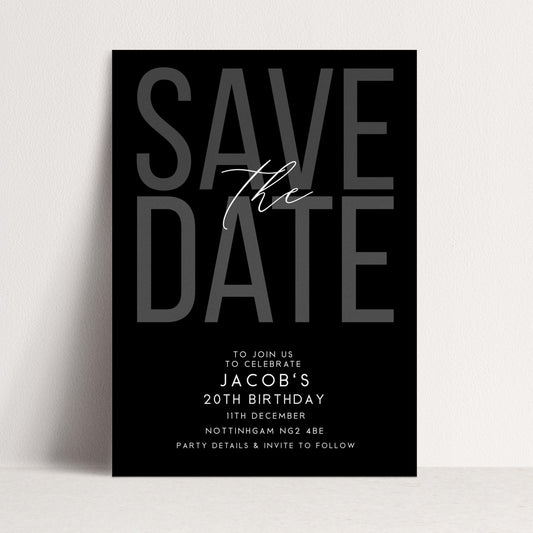 Editable Birthday Save the Date, Editable Black Mens Adult Invitation Template, Save the Date Printable Template