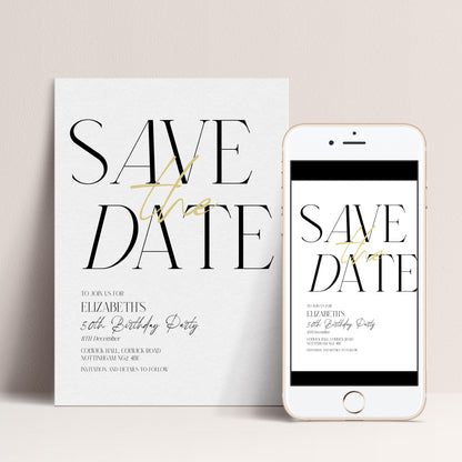 Editable Birthday Save the Date Invitation, Minimalist Party Invite, Editable Template Printable Digital Download