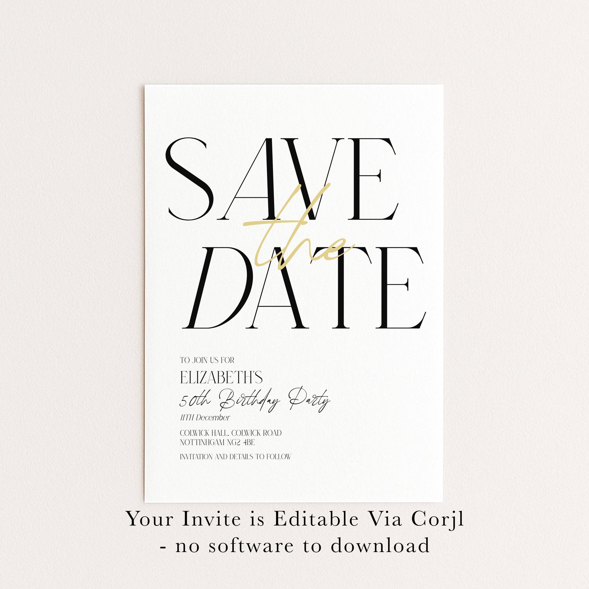 Editable Birthday Save the Date Invitation, Minimalist Party Invite, Editable Template Printable Digital Download