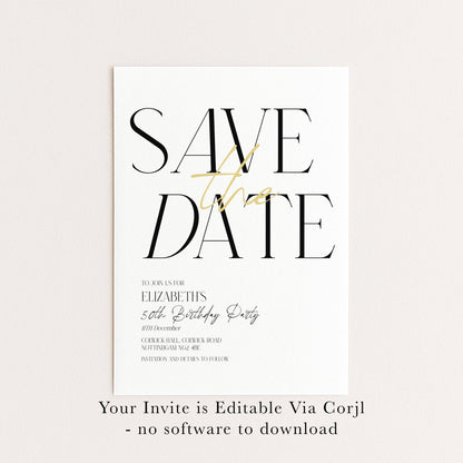 Editable Birthday Save the Date Invitation, Minimalist Party Invite, Editable Template Printable Digital Download