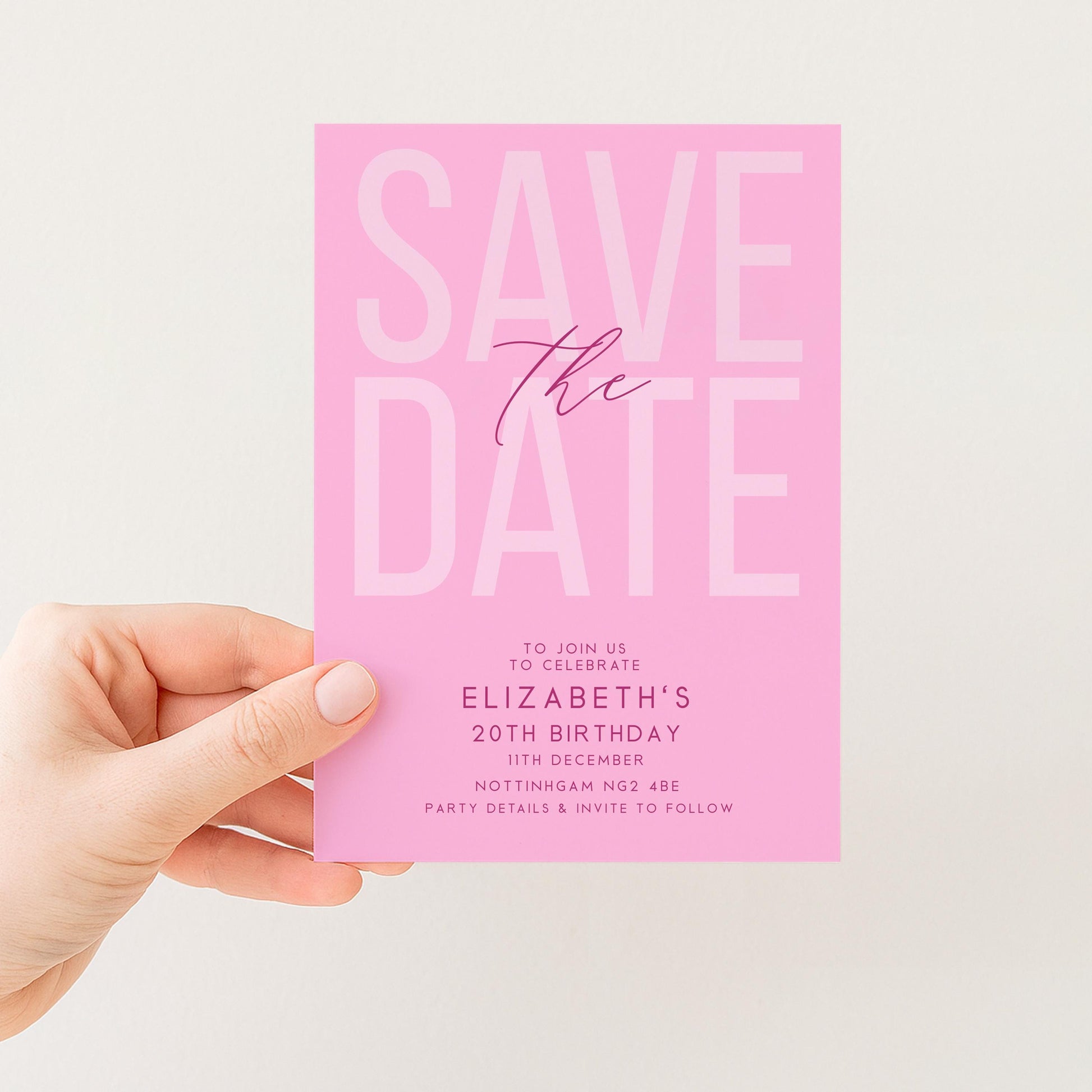 Editable Birthday Save the Date, Editable Pink Women's Adult Invitation Template, Save the Date Printable Template