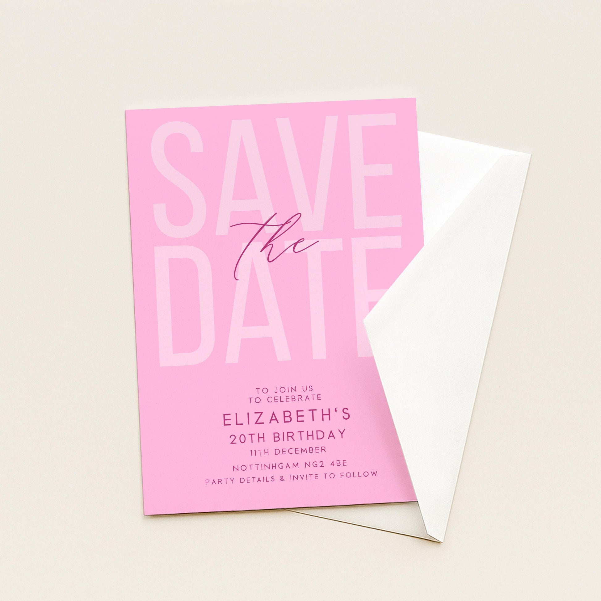 Editable Birthday Save the Date, Editable Pink Women's Adult Invitation Template, Save the Date Printable Template