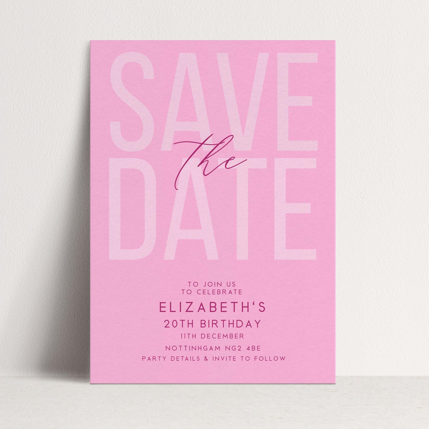 Editable Birthday Save the Date, Editable Pink Women's Adult Invitation Template, Save the Date Printable Template