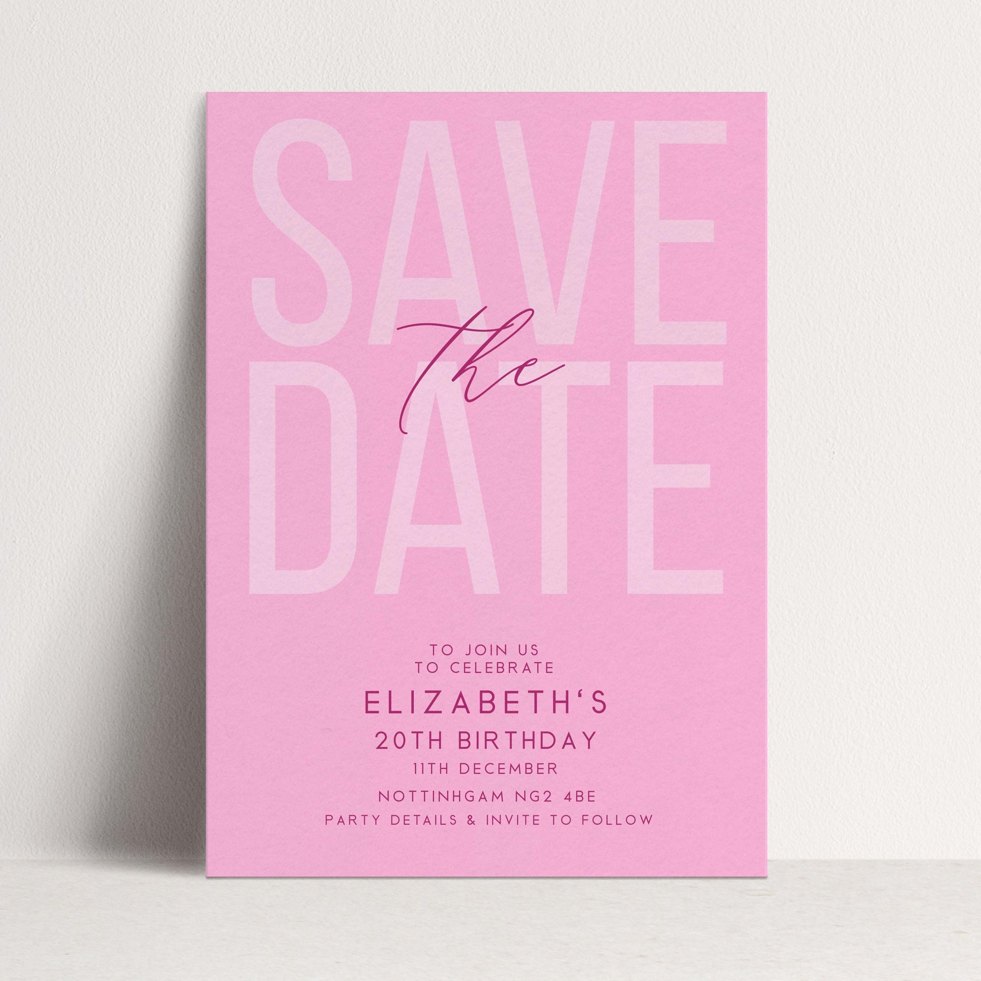 Editable Birthday Save the Date, Editable Pink Women's Adult Invitation Template, Save the Date Printable Template