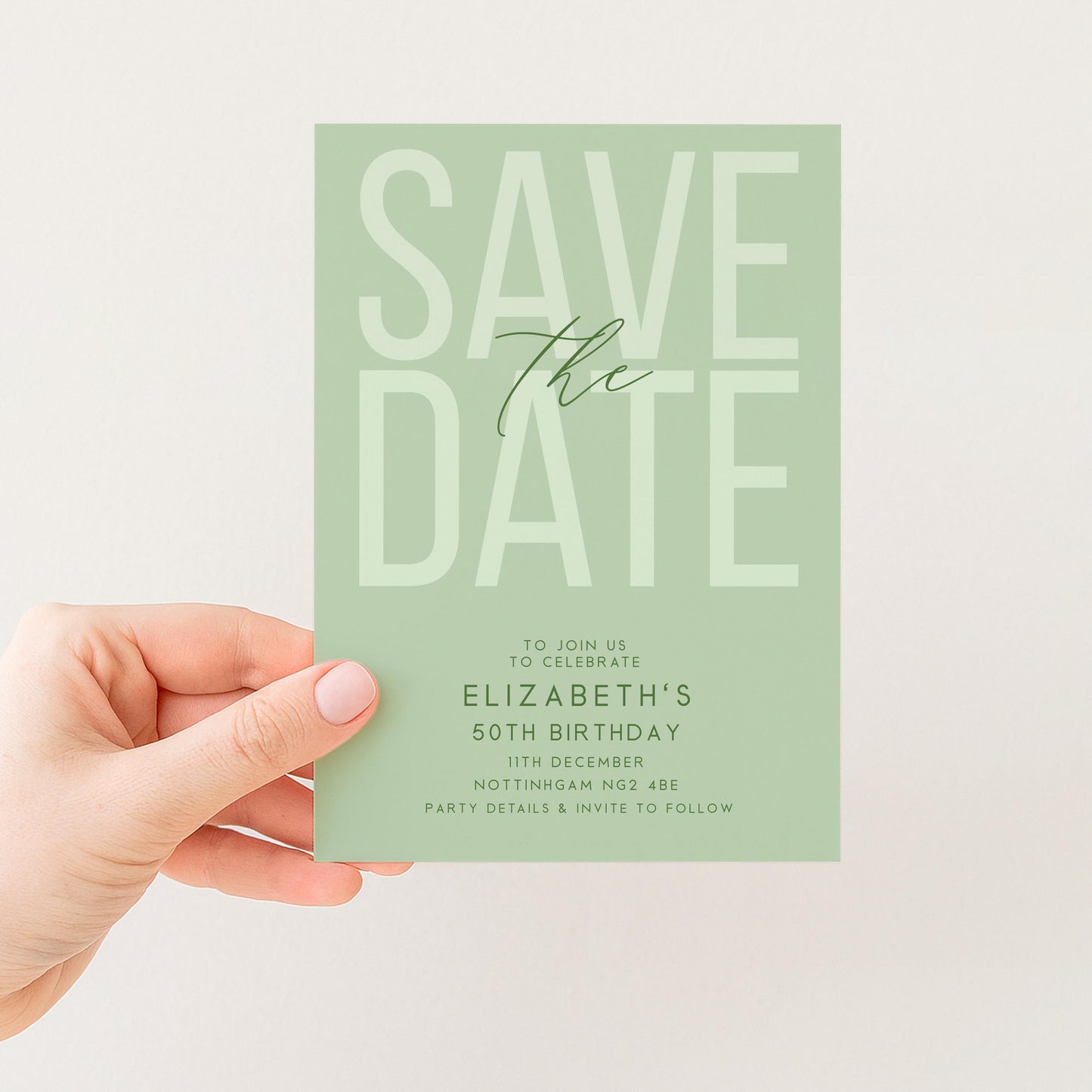 Editable Birthday Save the Date, Editable Unisex Sage Adult Invitation Template, Save the Date Printable Template