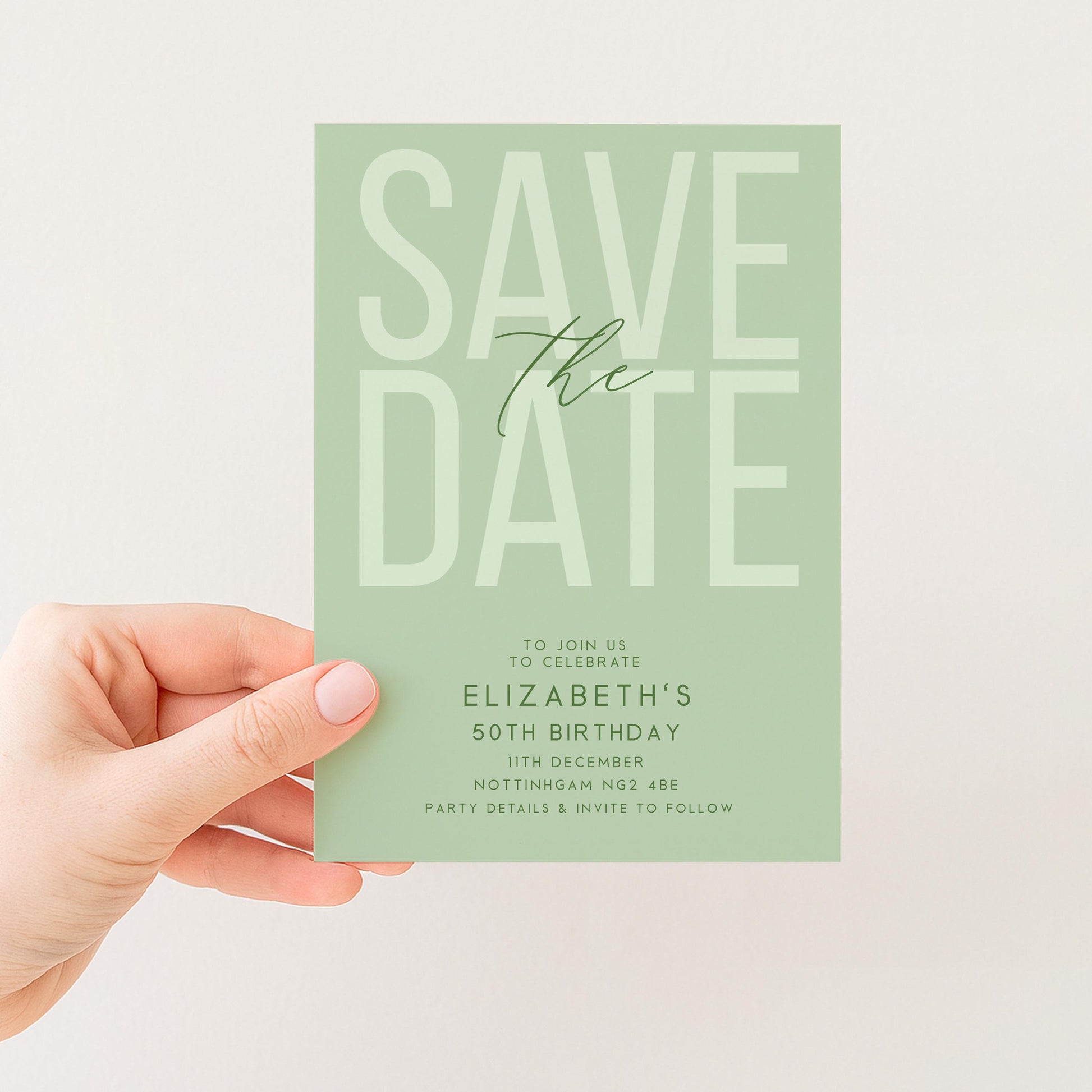 Editable Birthday Save the Date, Editable Unisex Sage Adult Invitation Template, Save the Date Printable Template