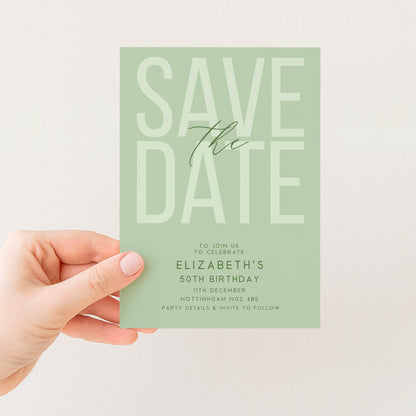 Editable Birthday Save the Date, Editable Unisex Sage Adult Invitation Template, Save the Date Printable Template