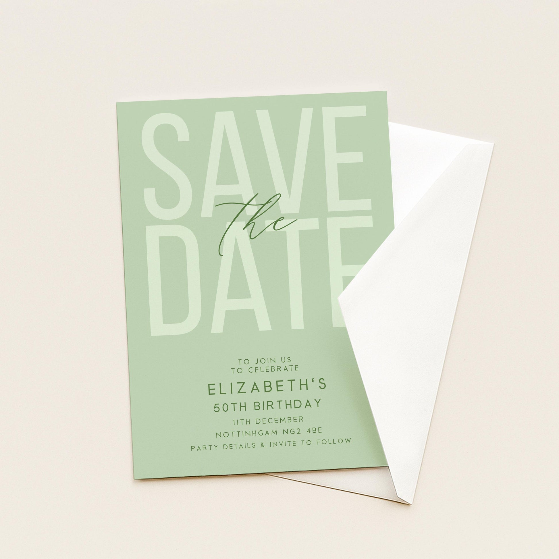 Editable Birthday Save the Date, Editable Unisex Sage Adult Invitation Template, Save the Date Printable Template
