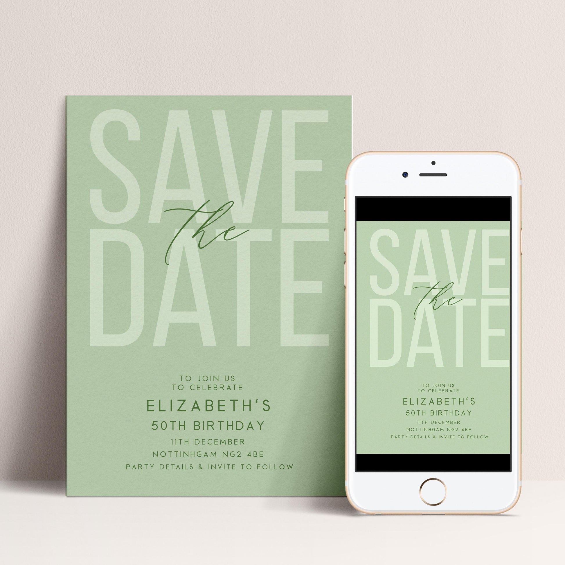 Editable Birthday Save the Date, Editable Unisex Sage Adult Invitation Template, Save the Date Printable Template