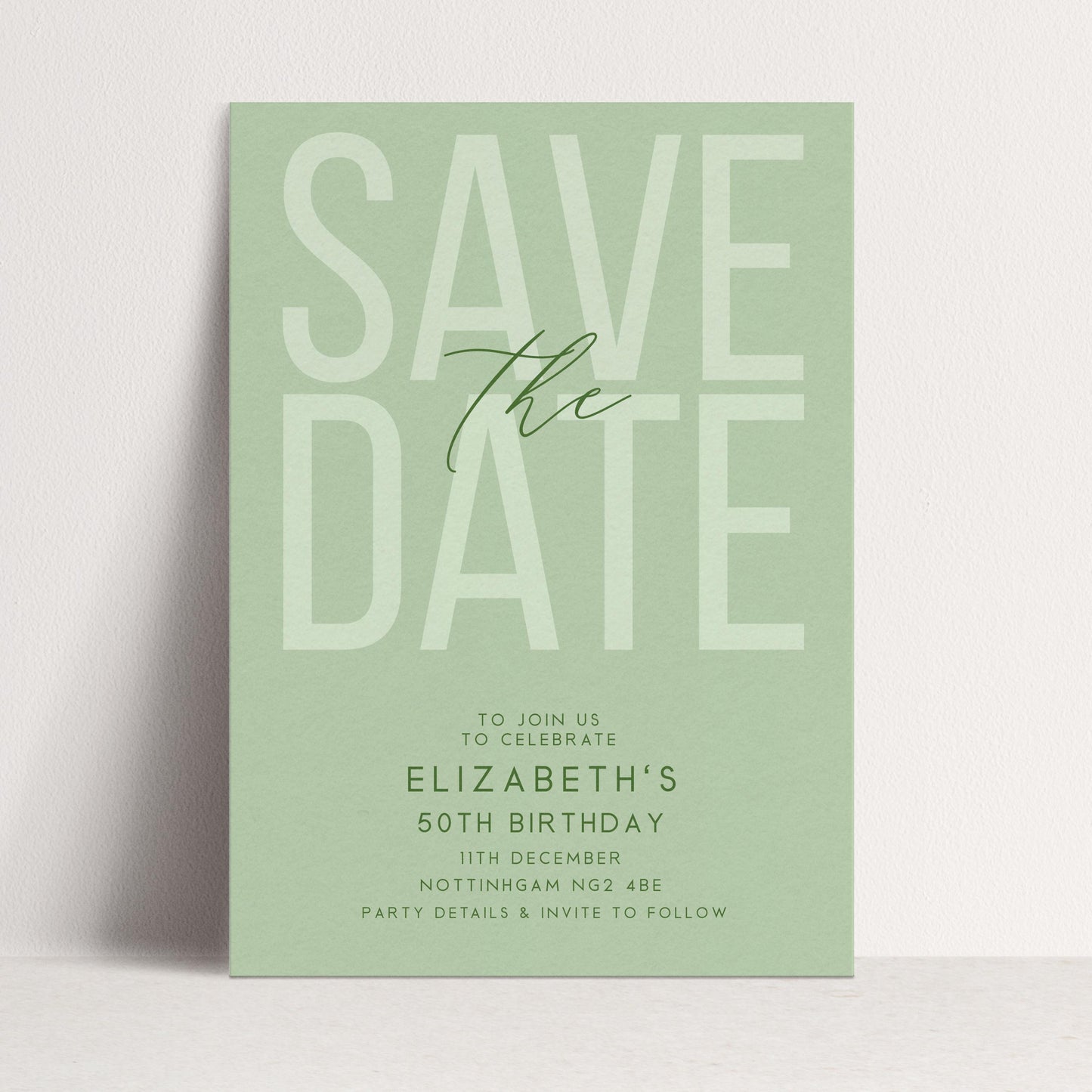 Editable Birthday Save the Date, Editable Unisex Sage Adult Invitation Template, Save the Date Printable Template