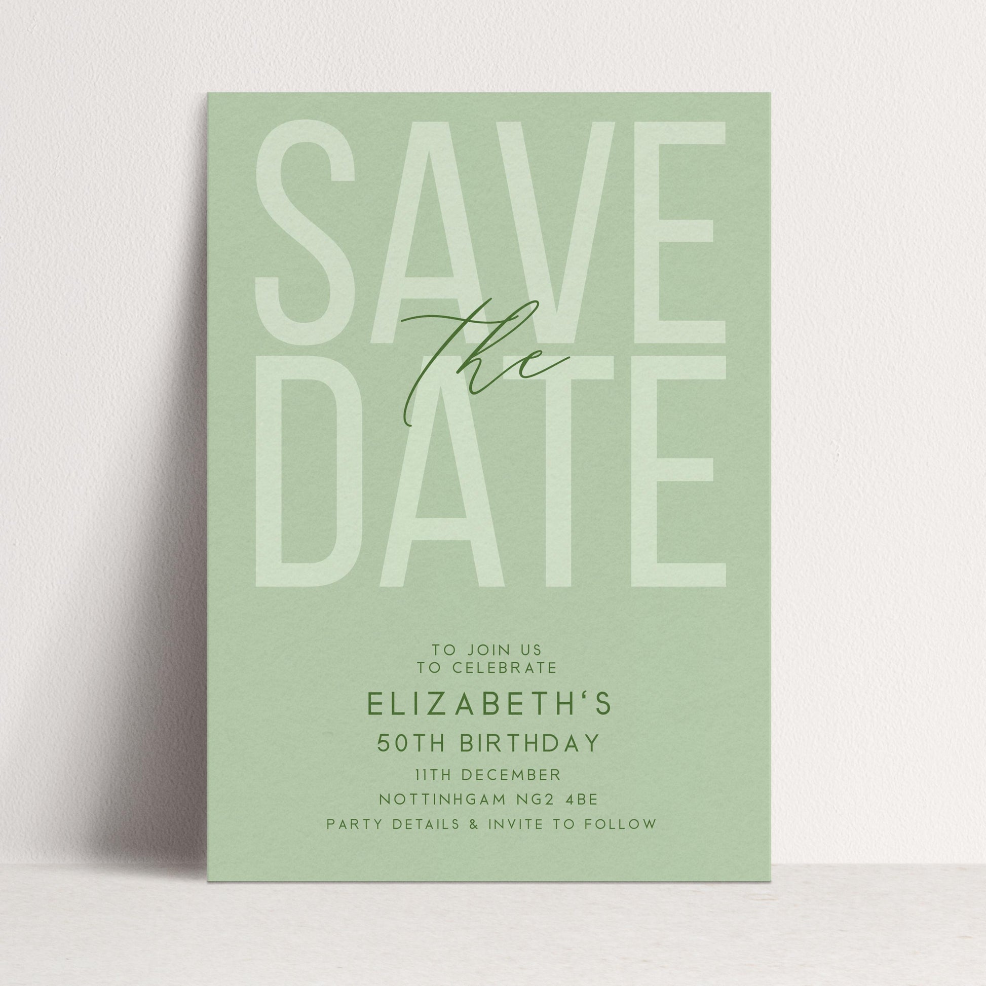 Editable Birthday Save the Date, Editable Unisex Sage Adult Invitation Template, Save the Date Printable Template