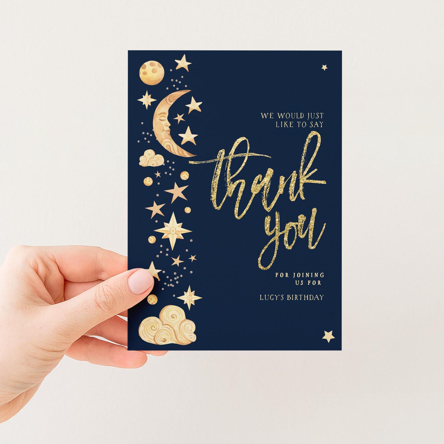 Birthday Thank You Card Celestial, Star Moon Thank You Card, Party Thank You Printable, Editable Template CL09