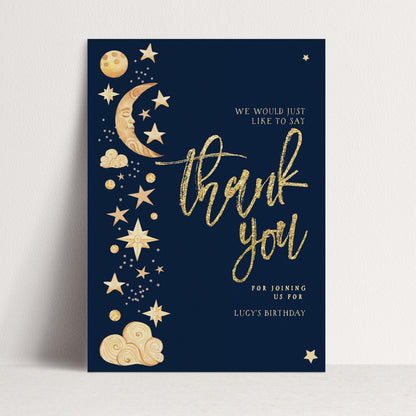 Birthday Thank You Card Celestial, Star Moon Thank You Card, Party Thank You Printable, Editable Template CL09